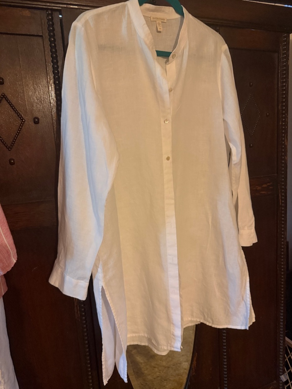 Eileen Fisher Shirt Womens -M- White Linen Button Front Long Sleeve Tunic Top - Picture 5 of 9